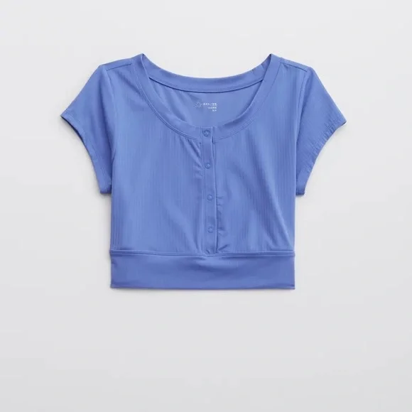OFFLINE By Aerie Real Me Henley Crop Tee In Baja Blue - Picture 3 of 11